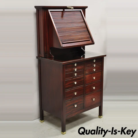 Mahogany Genothalmic Cabinet by General Optical Co Roll Top Medical Work Desk Cover