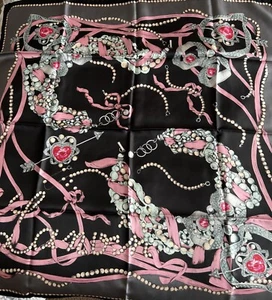 Lanvin Paris Square Scarf Silk Hearts and pearls, France - New with tags - Picture 1 of 6
