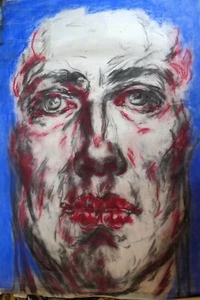 Portrait d'Homme Aux Lèvres Rouges par Jean-Pierre Delisse Pastel  100cm x 69cm. - Imagen 1 de 2