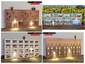 HO Scale Industrial #’s 1,2,3,4 Building Flats Lot, 3D Background w/LED, Factory - Picture 1 of 8