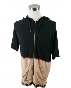 Hot Topic Mens Cotton SS Full Zip Black Beige Tie Dye Hoodie Sweater Size S/M - Picture 1 of 8