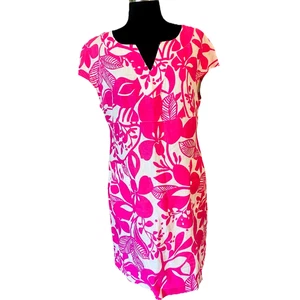 Boden Pink Floral V Neck Dress 100 Percent Linen Women's Size 8A - Picture 1 of 9