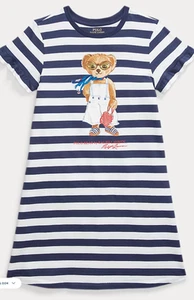 Striped Polo Bear Cotton Tee Dress Save your Wishlist Girls 7-16 XL - Picture 1 of 2