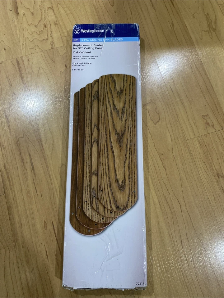 Paquete de 5 aspas reversibles para ventilador de techo Westinghouse 52" roble/nogal nuevo en paquete Foto 1 de 3