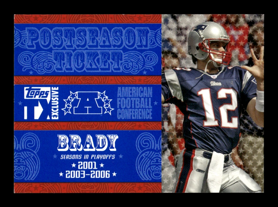 2007 Topps TX Exclusive Football Tom Brady #PS-TB Post Season Ticket /499 - Image 1 of 2
