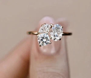 Women's Lab Created Diamond Three Stone Wedding Anniversary Ring 925 Silver - Picture 1 of 4