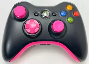 Official Microsoft XBox 360 Black Wireless Game Controller w/Pink Thumbsticks - Picture 1 of 5
