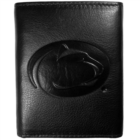 Penn State Nittany Lions Tri-Fold Leather Wallet Embossed Black NCAA College Fan Cover