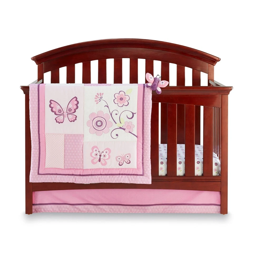 Juego de 4 piezas de ropa de cama para cuna Little Bedding de Nojo flores de mariposa  Foto 1 de 1