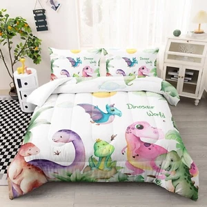 Cartoon Dinosaur Bat Comforter Set Queen 3Pc Kawaii Dinosaur Bedding Set All ... - Picture 1 of 6