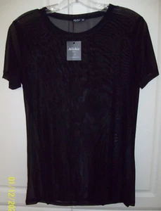 Womens Black 2XL Short Sleeve CREW Neck Sheer Mesh Top Sexy See Through Clubwear - Picture 1 of 4