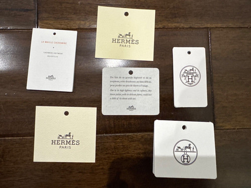 HERMÈS Hermes Etichette Vanche per Cappotto Abito Maglione Cashmere Autentico Nuovo