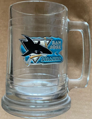 Vintage San Jose Sharks Old Logo Beer Glass Mug Hockey Pewter 12oz Optic Tankard Cover