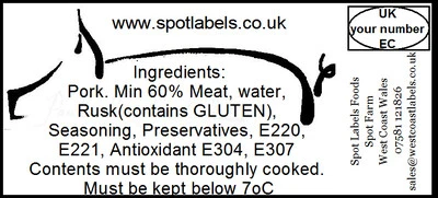 Food Ingredients Labels, Personalised Self Adhesive 500 Labels 70mm x 35mm