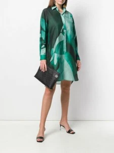Max Mara Smaragd Druck Tunika Baumwolle Seide Knopf Etuikleid Cocktail Shirt-Kleid 14 US - Bild 1 von 12