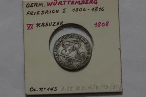 🧠🇩🇪 GERMANY WURTTEMBERG 6 KREUZER 1808 SILVER B66 #780 - Picture 1 of 4