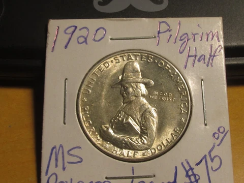 1920 Pilgrim Tercentenary Half Dollar. Uncirculated. Reverse cleaned Cover