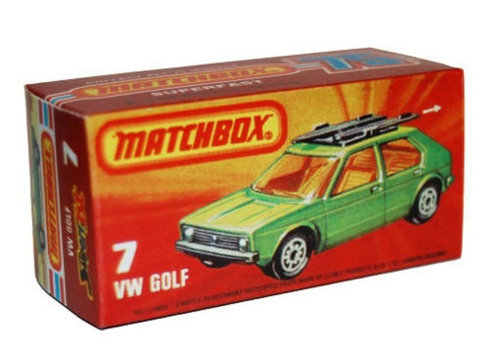 Matchbox Superfast Nº 7 VW GOLF VERDE CON SURFS Repro caja vacía (estilo I) Foto 1 de 1