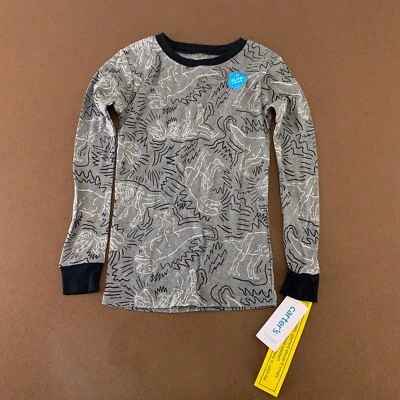 Top de pijama Carter's para niños talla 8 ajuste ceñido gris estampado de dinosaurios manga larga nuevo con etiquetas Foto 1 de 4
