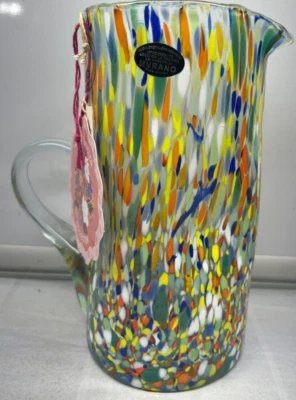 Jarra de agua de confeti de Murano de vidrio amarillo verde salpicaduras Italia nueva con etiquetas Foto 1 de 4