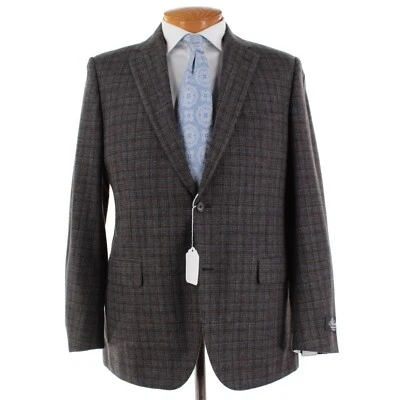 Belvest 全新带标签羊毛/羊绒运动外套 52R 码(42R 美国)灰色和棕色格子 — 第 1/4 张图片