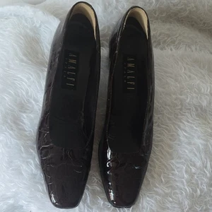 Amalfi Italy Women’s Brown Croc-Embossed Leather Square Toe Pumps Size 10 1/2 - Picture 1 of 11