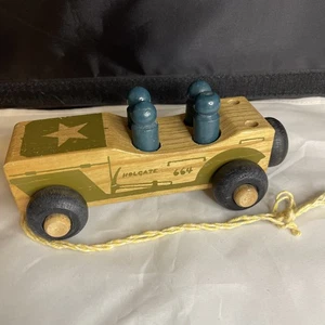 ANTIKES VINTAGE HOLGATE HOLZ US MILITÄR AUTO ZIEHSPIELZEUG + 4 SOLDATEN 7 ZOLL - Bild 1 von 6