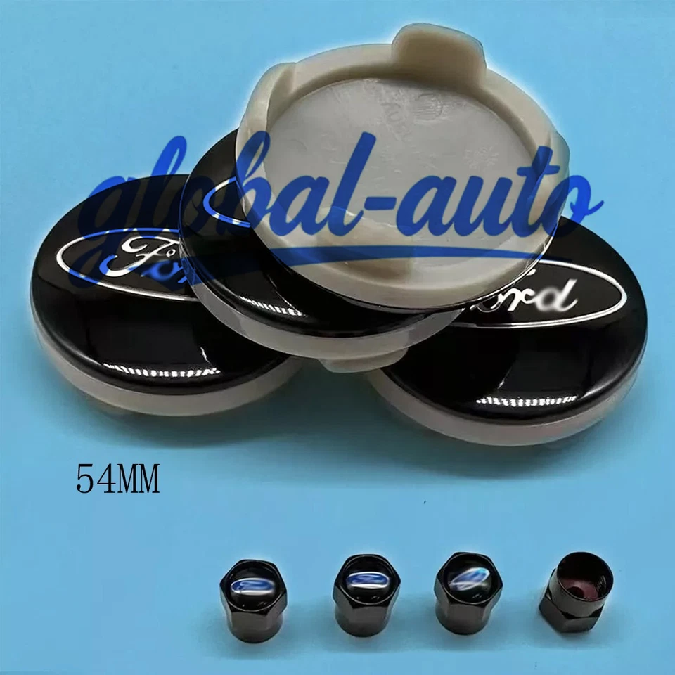 Set of 8 Black Wheel Center Caps 54mm Rim Emblem Hubcap Cover 2 ⅛" & Valve Caps Foto 1 de 4