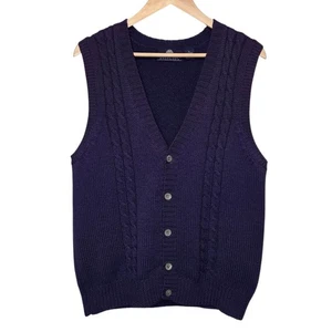 Vintage Herren Wollweste mit Zopfmuster dunkelblau Größe L Academia Old Money Classic - Bild 1 von 7