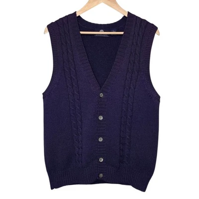 Chaleco de lana tejido con cable de colección para hombre azul marino talla L Academia dinero antiguo clásico Foto 1 de 4
