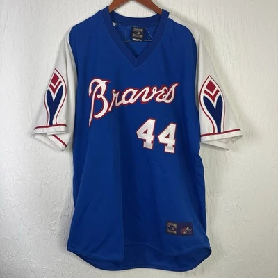 AUTÉNTICA CAMISETA MAJESTUOSA PARA HOMBRE XL HANK AARON ATLANTA BRAVES COOPERSTOWN EE. UU. Q Foto 1 de 4