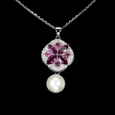 Collar de plata de ley 925 marquesa rodolita rodolita fregona joyas de piedras preciosas Foto 1 de 4