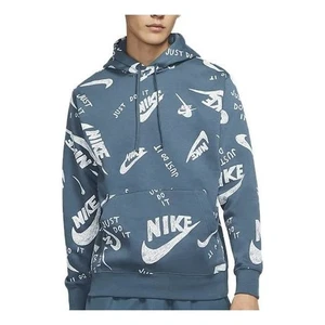 NIKE Sportswear Mens All Over Print Pullover Hoodie Blue CU4341-058 SZ M - Picture 1 of 4