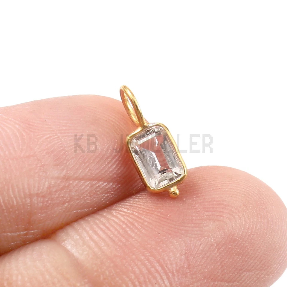 Pequeño Colgante Oro 14k Topacio Blanco Piedras Preciosas Colgante Hecho a Mano Dije Colgante Foto 1 de 4