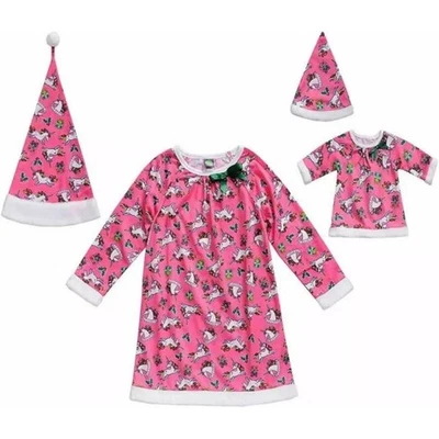 Dollie & Me девочек «Радостный единорог» Рождественское платье Sleepwear комплект и соответствующий D - Изображение 1 из 2