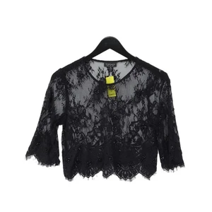 Topshop Women's Top UK 8 Black 100% Nylon 3/4 Sleeve Round Neck Cropped - Picture 1 of 6