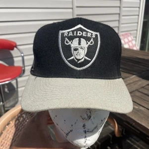Vintage Raiders American Needle Blockhead Snapback Black Wool Hat Rare Grey Brim - Picture 1 of 8