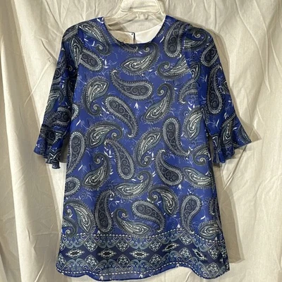 Vestido Marmellata Shift Niñas Talla 12 Azul Paisley Manga Larga 100% Poliéster Foto 1 de 4