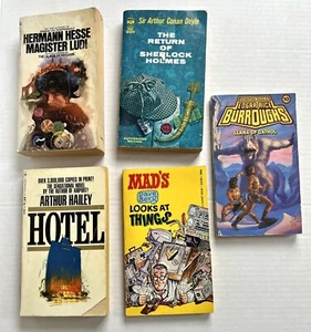 VTG Paperback Books Lot Of 5 Magister Ludi, Llana Of Gathol, Hotel, Mad Sherlock - Picture 1 of 23