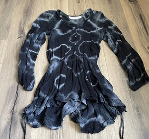 Jen's Pirate Booty XS Black Gray Gauze Romper Shorts Long Sleeve Button Front - Picture 1 of 7