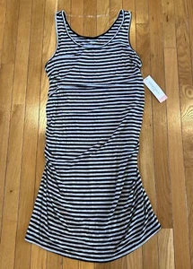 New NWT Liz Lange Maternity Black & Gray Striped Ruched Side Dress Size Medium - Picture 1 of 7