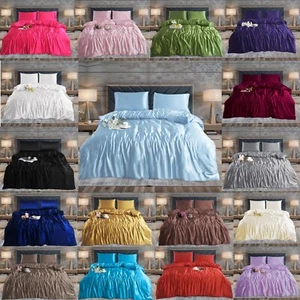 3 tlg Luxus Seide Satin Bettbezug Seidig Bettwäsche Set Bettbezug + Kissenbezüge - Bild 1 von 67