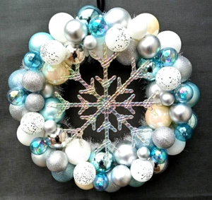 Ornament Christmas Wreath Snowflake Wreath Blue, Silver, and White Ball 18 in. - Picture 1 of 9