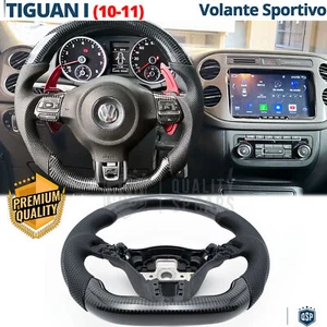 VOLANTE Sportivo Per VW Tiguan 5N 10-11 Base Piatta Carbonio e Pelle Ergonomico - Foto 1 di 17