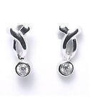 New  Sterling Silver with Crystal Ribbon Design Pierced Earrings .925