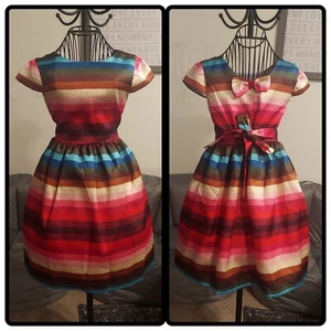 Joe-Ella multi-striped satin Girls dress size 10 - Picture 1 of 7