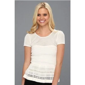 BCBGMaxAzria Gardenia Emily Pointelle Peplum Silk Ivory Cream Top Size XS - Picture 1 of 9