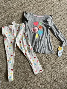Cat & Jack Toddler Girls Gray Hugs & Hearts Valentines Day Outfit Pant 18 mo - Picture 1 of 1