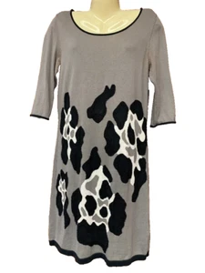 FRENCH CONNECTION 10 WOMEN'S CASUAL GRAY BLACK & WHITE 3/4 SLEEVE KNIT DRESS - Picture 1 of 9