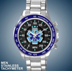EMT Star of Life Cross 1st Responders 200 MPH Design Speedometer New Man’s Watch